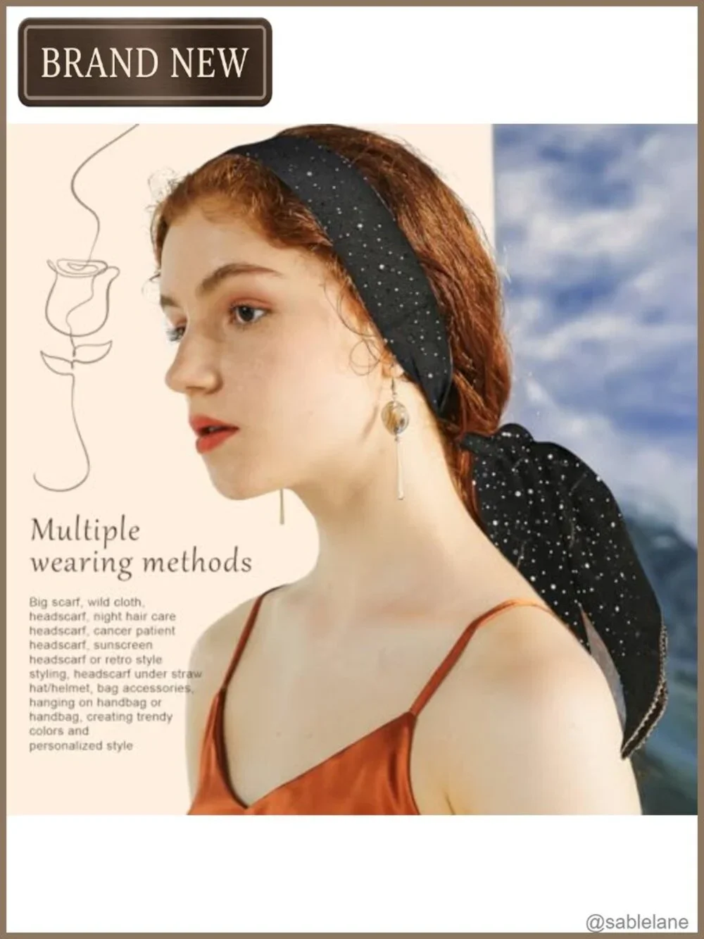 Large Square Head Scarf for Women 90s Style Bandana Shawl Wrap Rhinestone